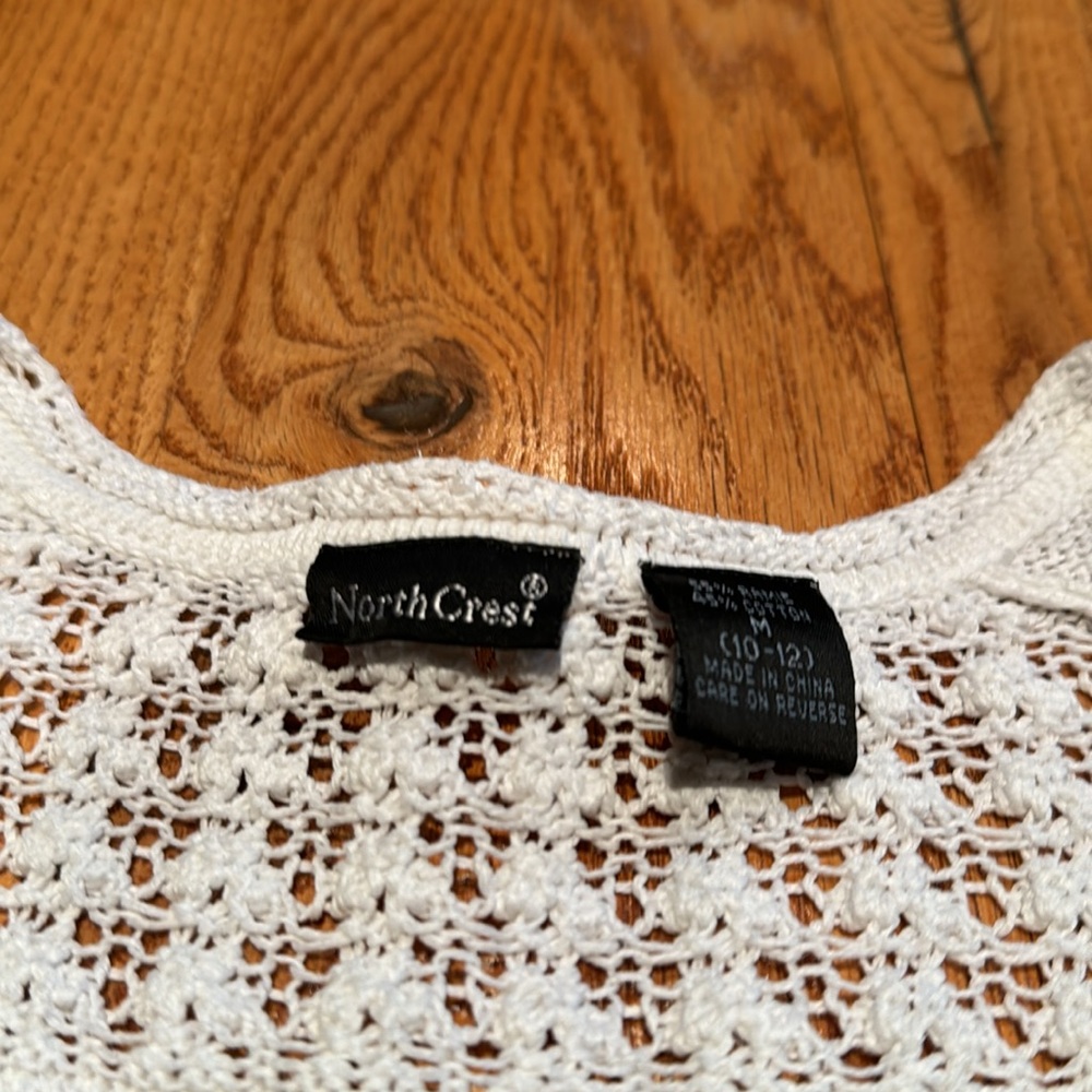 NorthCrest vintage white ramie/cotton blend crochet button cardigan size M - Picture 2 of 5